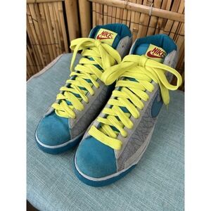 NIKE Blazer Hi VTG 2009 Metallic Platinum Grass Blue Yellow Women's‎ Size 9